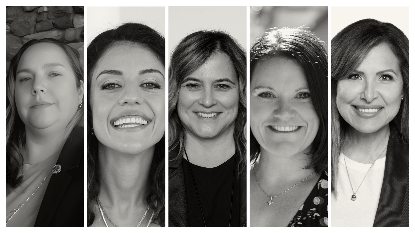 Headshots of TELUS team members Lynn Salekin, Beyhan Zor, Jodi Baxter, Maddy Baker and Jill Schnarr