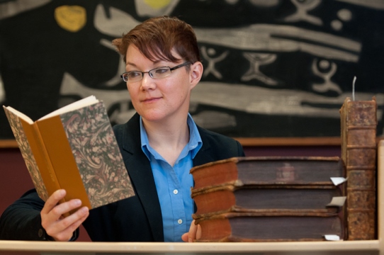 UVic Department of English graduate student Sandra Friesen conducting research in Special Collections.