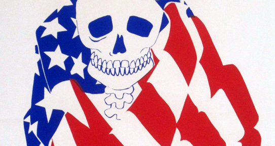 Untitled (Skull Wrapped in American Flag) Two-Colour Screen Print from the Judith Patt Collection (SC566), Accession 2018-028, Box 1
