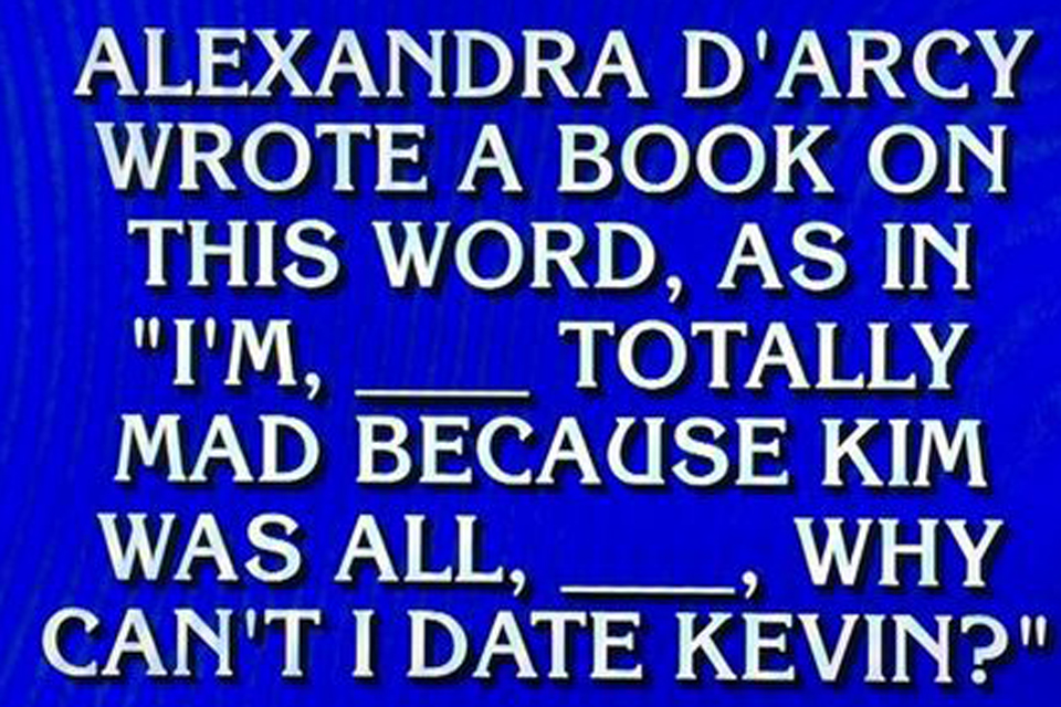 Alex D'Arcy's new book as a Jeopardy gameshow quiz clue March 26, 2018