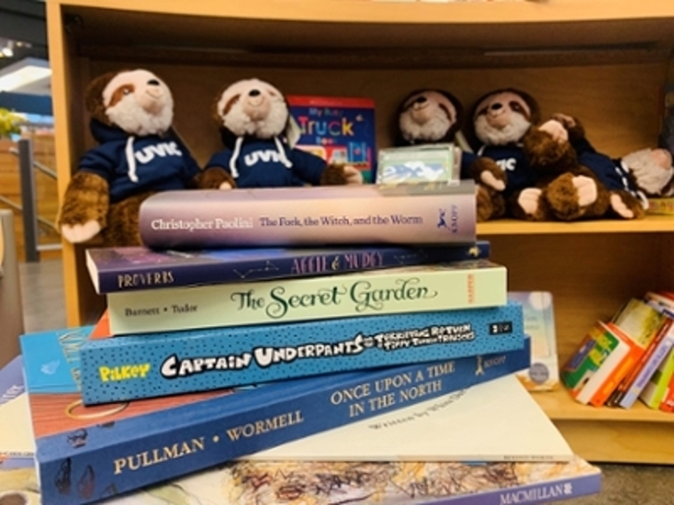 A stack of books on display at the UVic Bookstore