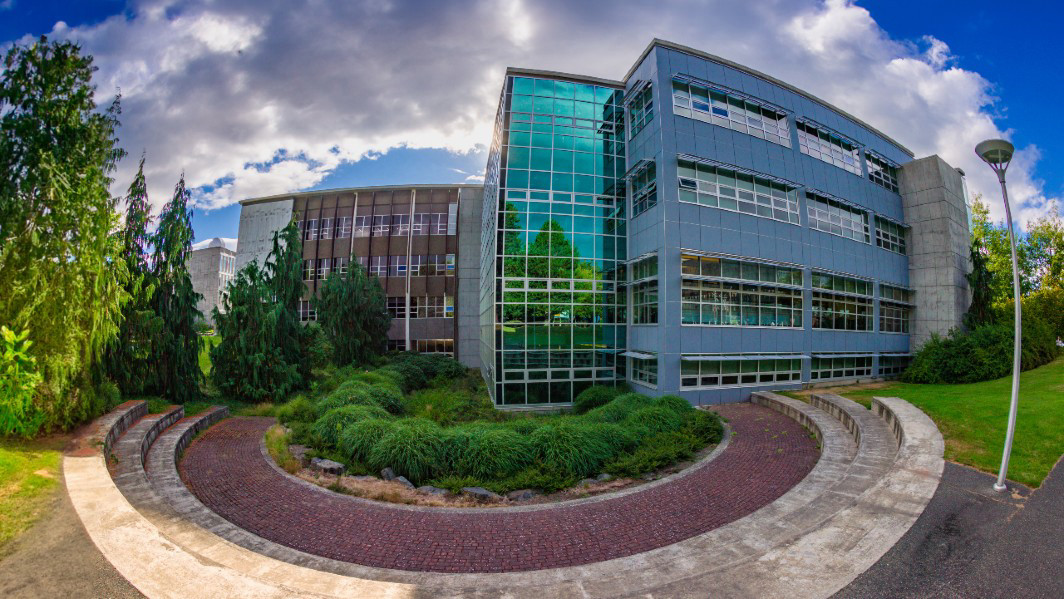 A side view of the UVic Mearns building