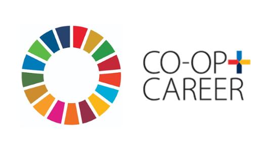 Uvic's Cooperative Education and Careers program logo next to the United Nations Sustainable Development Wheel logo 