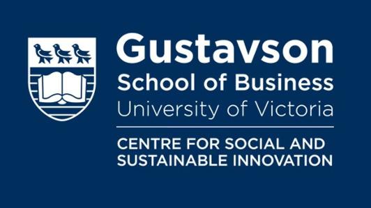 Logo of UVic with the text: Centre for Social and Sustainable Innovation at the Gustavson School of Business