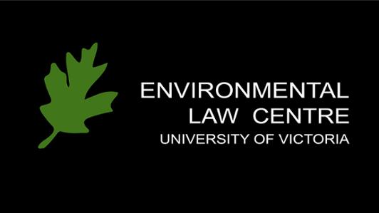 Logo of UVic's Environmental Law Centre, with a green maple leaf