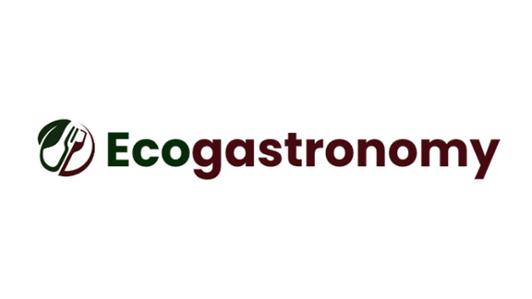 Logo of UVic's Ecogastronomy group, with a circular symbol of a green leave, a fork and a glass of wine 
