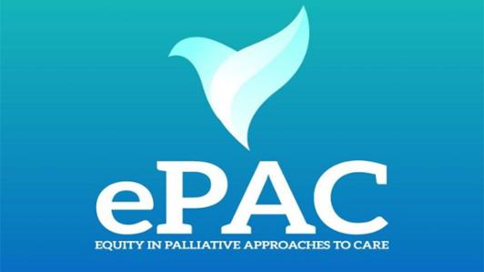 Logo of "ePac: Equity in palliative approaches to care", with an icon representing both a flying dove and a hearth