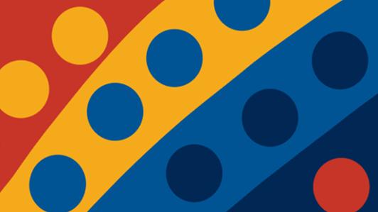 Digital artwork of the page of the academic group 'Sex, Gender, and Sexuality', depicting circles and curve stripes from different colours (colours of the UVic brand "the Edge": red, yellow, light and dark blue)