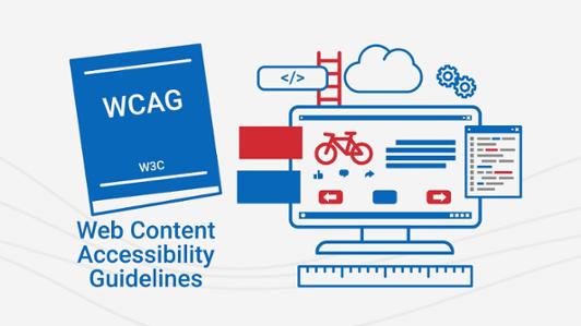 Poster of UVic's Web Content Accessibility Guidelines with some pictograms of a computer with an internet browser, a cloud, a ladder, a measuring tape and some gears