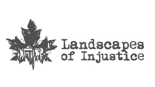 Logo of the project "Landscapes of Injustice" depicting a sketch of a city inside a maple leaf 