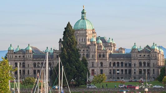 Photo of the British Columbia's Parliament Buildings taken from the Victoria harbour