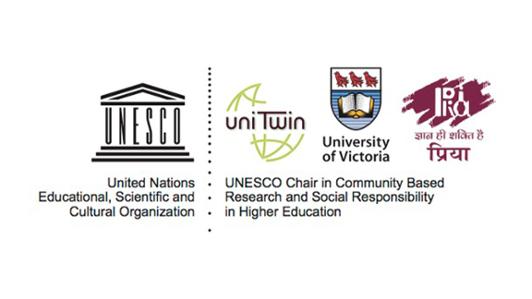 Logo of the UNESCO Chair in Community-Based Research and Social Responsibility in Higher Education, with the logos of UNESCO, UVic, uniTwin and Knowledge for Change (K4C) 