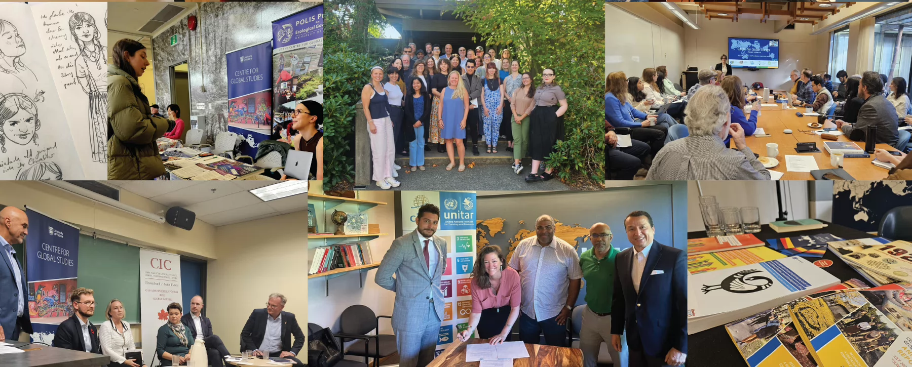 Collage of images depicting international engagement at the Centre for Global Studies 