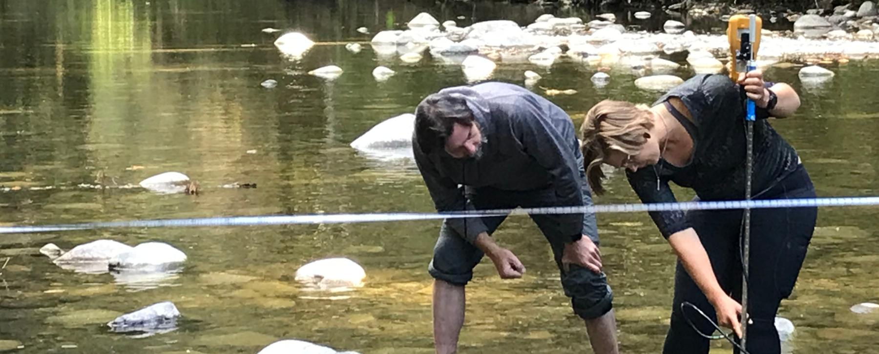 Community partners visit the Xwulqw’selu (Koksilah) watershed for measurements and observations as part of the Xwulqw’selu Connections Project.