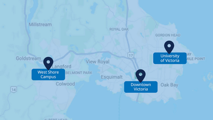 Map of the West Shore campus in proximity of the Gordon Head campus.