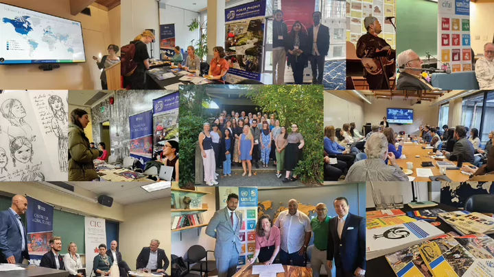 Collage of images depicting international engagement at the Centre for Global Studies 
