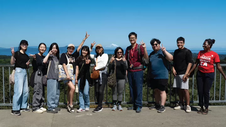A group of international students in Mount Tolmie in Victoria 