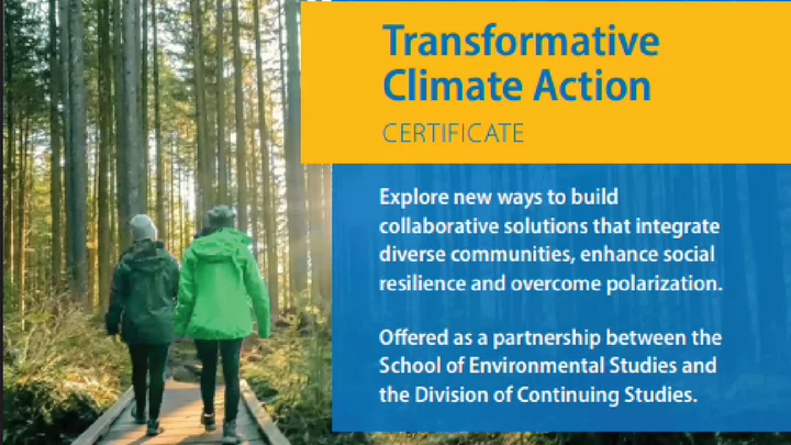 Poster of the Transformative Climate Action Certificate by Environmental Sciences and the Division of Continuing Studies
