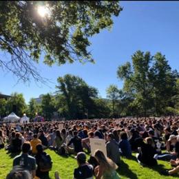 students gathered on campus lawn for special event