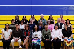 Group photo of students from the inaugural MBA in Advancing Reconciliation cohort, gathered together at the June 12, 2025 recognition ceremony at the University of Victoria.
