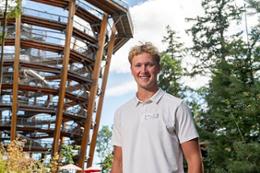 Co-op student, Jack Bougie standing outside the Malahat Skywalk