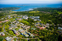 Aerial view of the UVic campus grounds