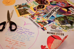 A collage of photos and text on a white surface.