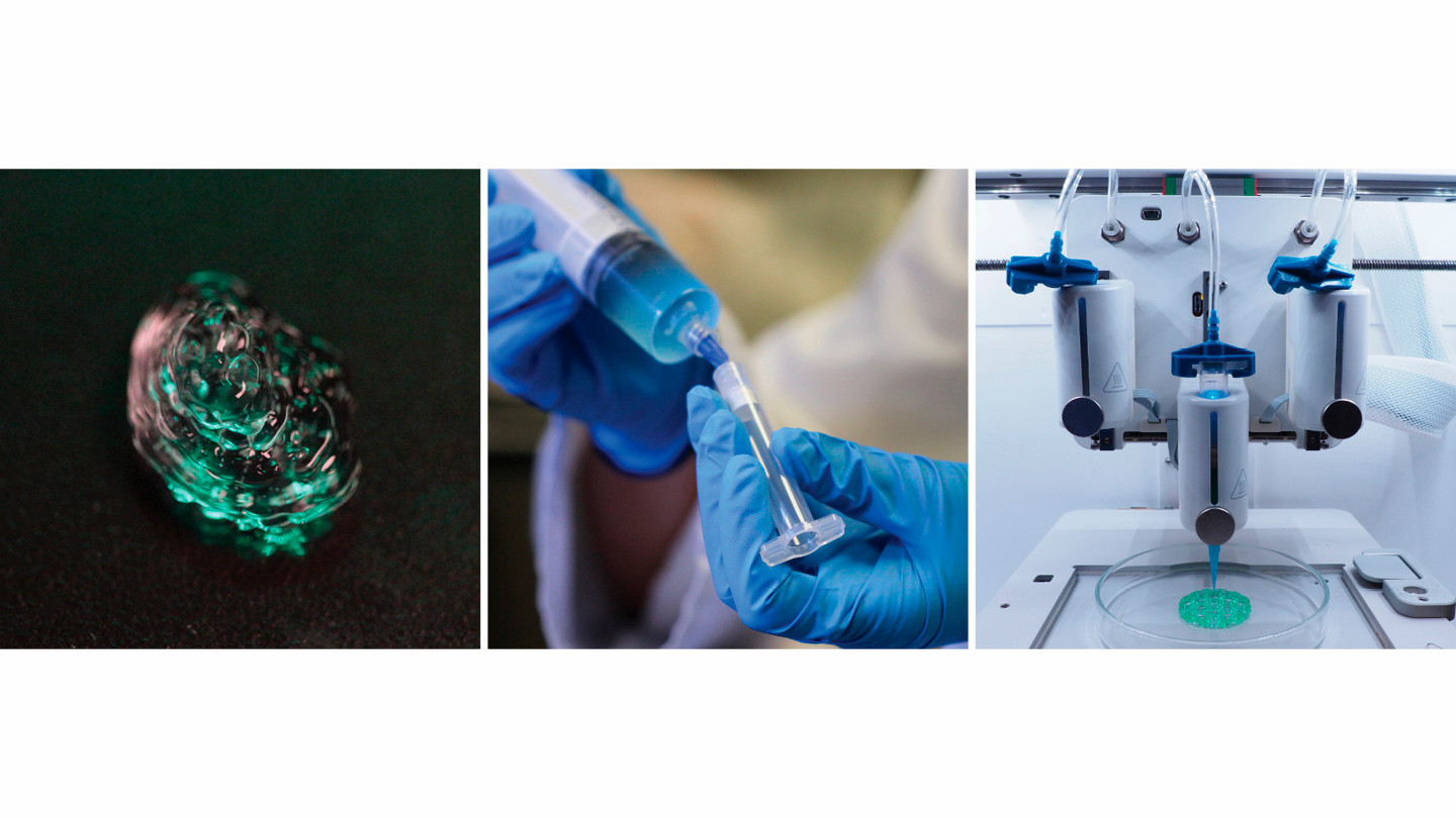 Bioink gel being used in a 3D printer