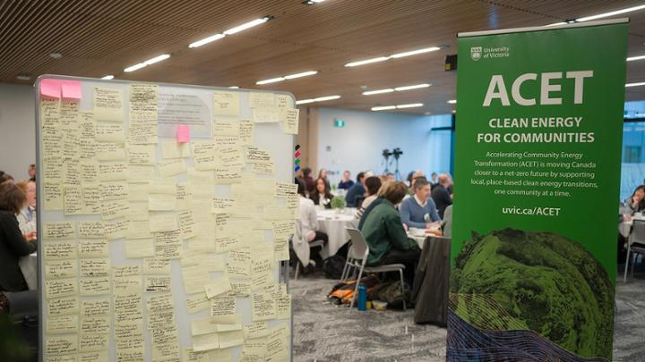 a board covered in sticky notes capturing the discussion