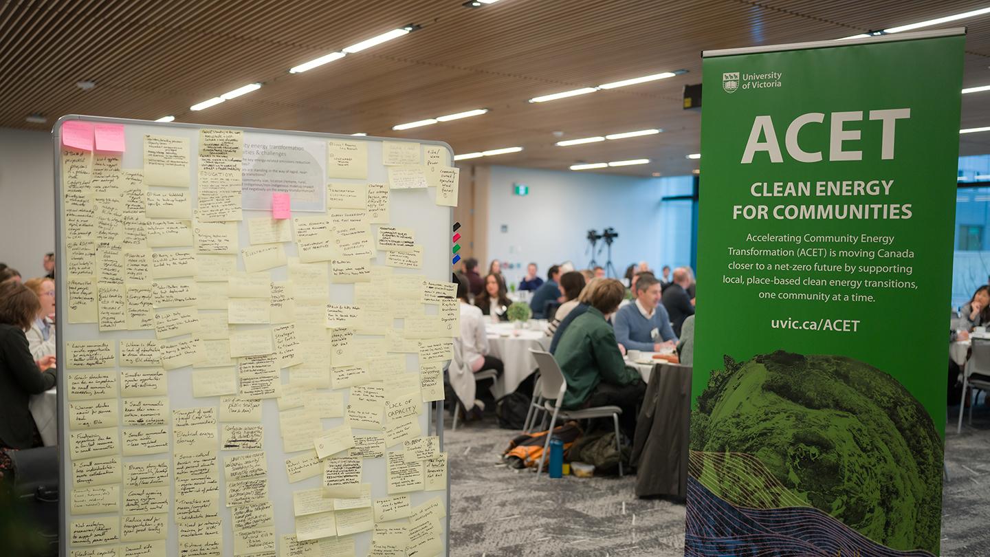a board covered in sticky notes capturing the discussion