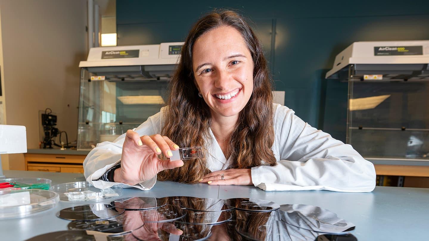Katherine Elvira in her lab