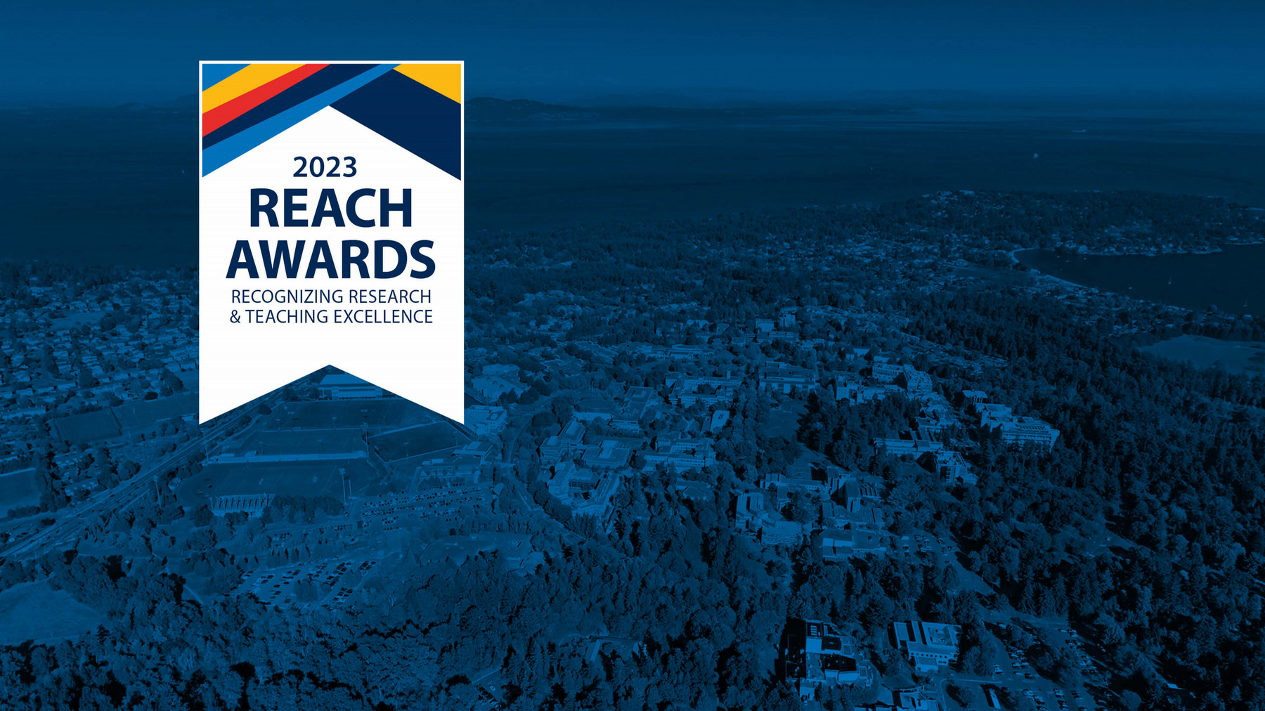 Ribbon image of the Reach awards in white against a blue background.
