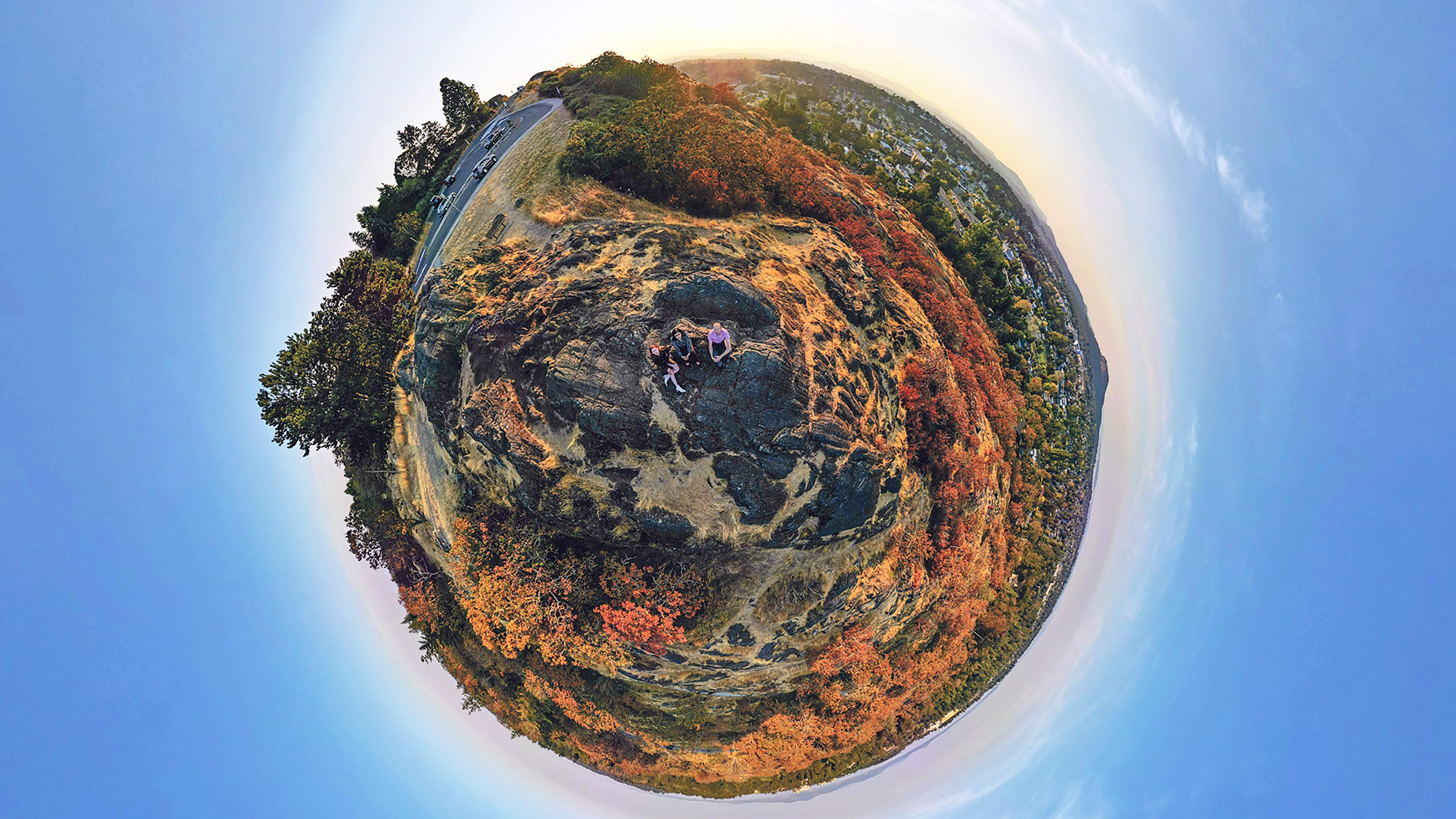 Aerial view of researchers
