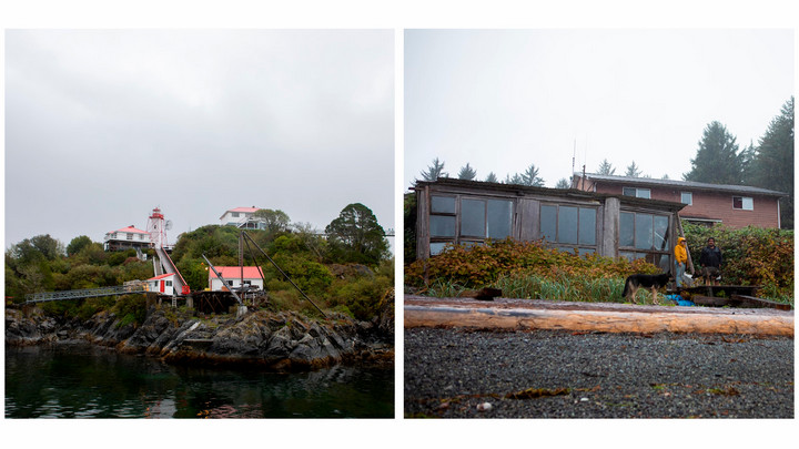 Two photos showing the Williams family house in Friendly Cove Bay