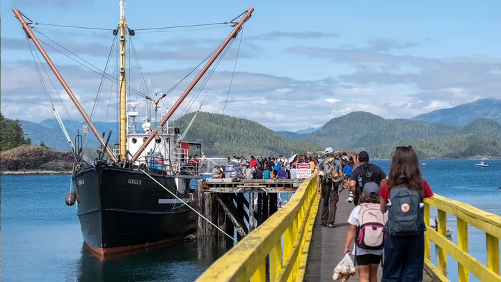 The crowd moves to board the MV Uchuck III, a converted U.S Navy minesweeper that has served the region for seven decades (and counting).