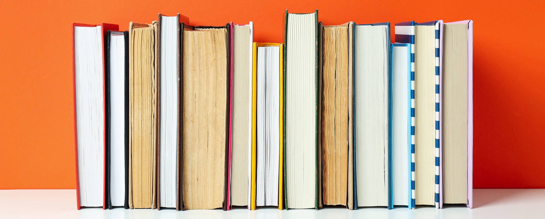 Books lined up. 