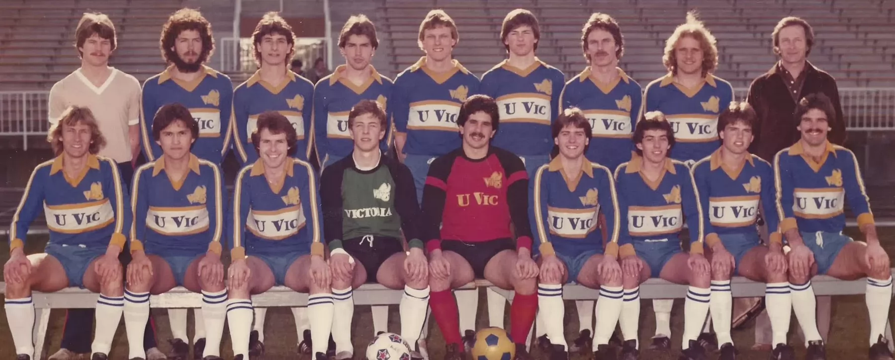 A photo of the UVic mens soccer team in the 1980s.