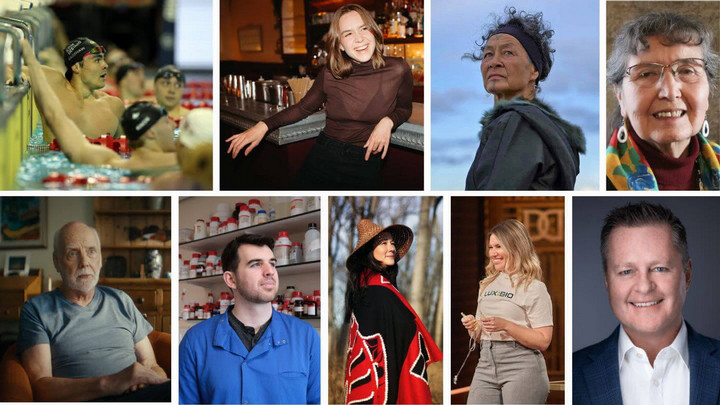 Collage of photos of nine UVic alumni. 