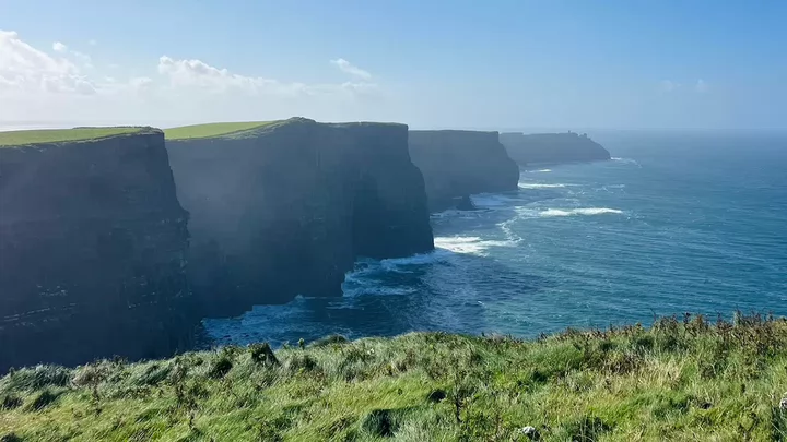 The cliffs of Moher overlooking the ocean.