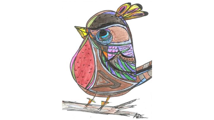 Pencil crayon drawing of a bird