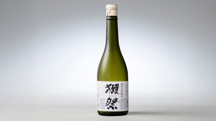 A bottle of sake that reads Dassai 45 on the label.