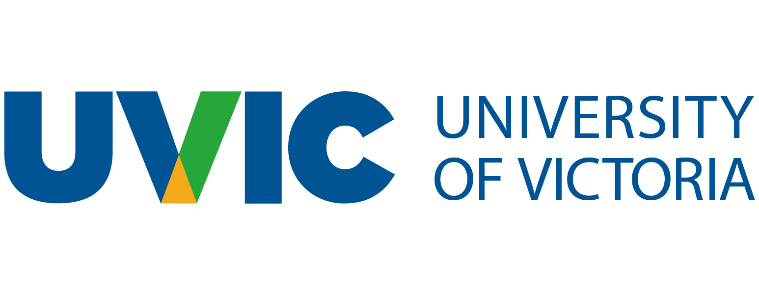 UVic mark with tri-colour V and University of Victoria spelled out to the right.