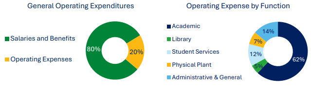 Pie chart showing 80% of UVic's operating budget goes to salaries and benefits