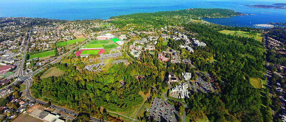 areal view of the UVic campus and outlying lands