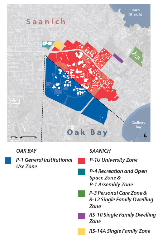 Map of Saanich and Oak Bay municipal boundary that bisects the university of victoria 