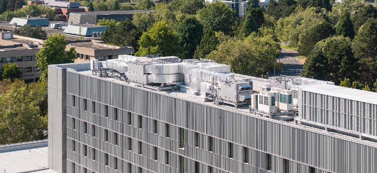 Angled view of student residences side of Building 1