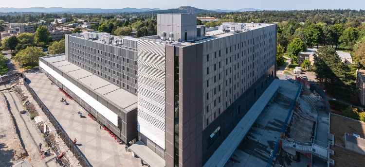 Wide view of Building 1 of the new Student Housing and Dining project