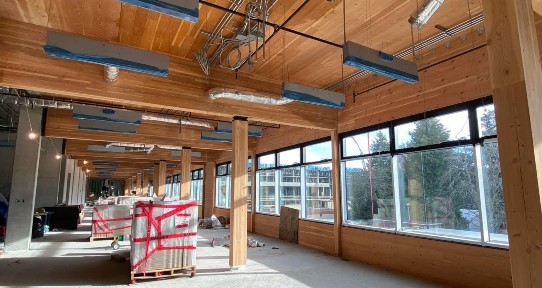 Mass timber structures and wood finishes in Building 1
