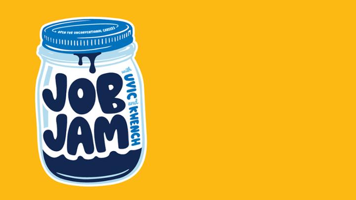 An illustrated image of a jar with the words "Job Jam" appears on a yellow backdrop.