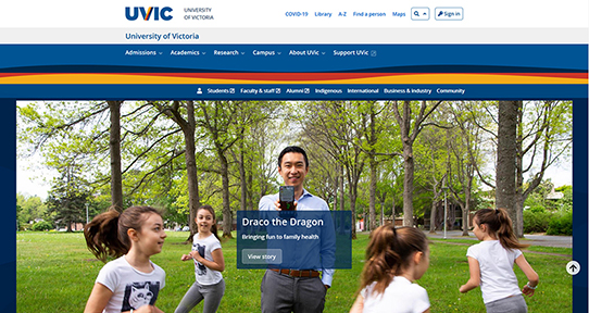 Screenshot of UVic homepage in the new web template